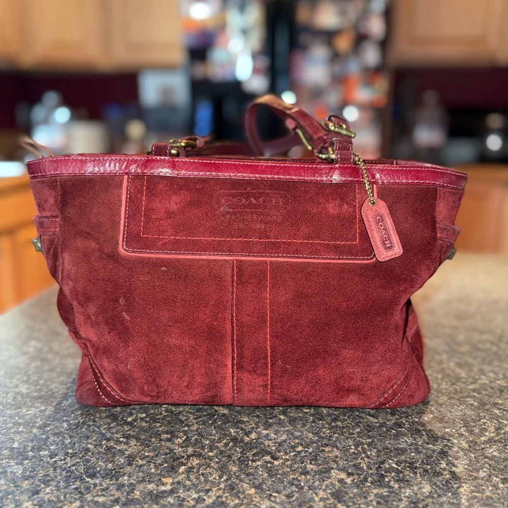 Coach Wine Suede Tote Bag